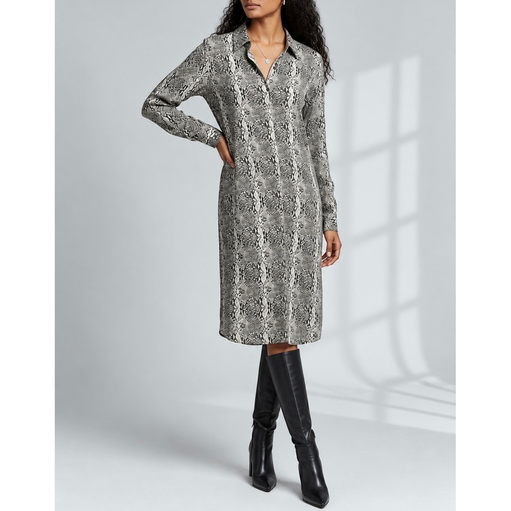 NORMA KAMALI Snake Print Button Down Jersey Midi Shirt Dress